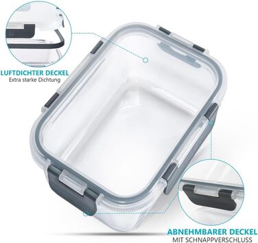 Набір контейнерів для їжі Igluu Meal Prep (12 шт.) – 1050 мл, Borosilikatglas, BPA-free, мікрохвильовка, духовка, морозильник, посудомийна машина, витікання