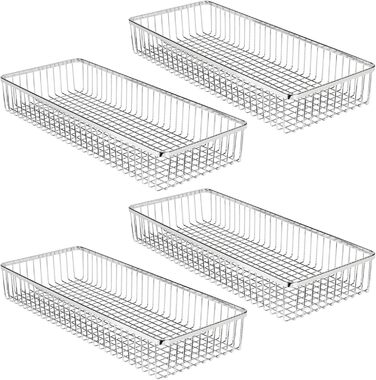 mDesign Universal Drawer Organizer - Metal Storage Baskets for Drawers Organize Kitchen Supplies and Utensils - Drawer Organizers for Kitchen and Household - 4-Piece Set - Silver