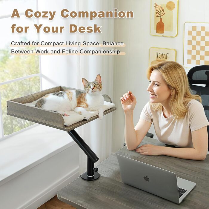 Кігтечка-ліжко для котів PAWZ Road з інтерактивним м'ячиком, крутиться на 360°, підходить для ваги до 22.5 кг (сірий, прямокутне дерев'яне ліжко)