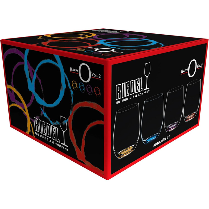 Стакани RIEDEL Happy O Vol. 2, прозоре кришталеве скло, кольорове дно, машинне виготовлення