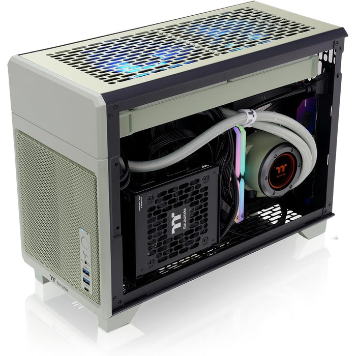 Корпус Thermaltake Mini-ITX TR100 Wood, 18.4л, 280мм AIO, Зелений Матча