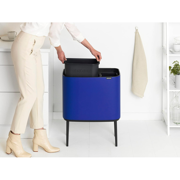 Сміттєвий відер Brabantia Bo Touch Bin 36 л, металевий, з двома внутрішніми відрами (11 л + 23 л), Mineral Powerful Blue, 54 x 32 x 68 см