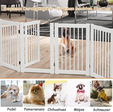 Захисне ґратка для собак COSTWAY 76 см, 4 панелі, дерев'яна з хвірткою, для дітей, складана, біла