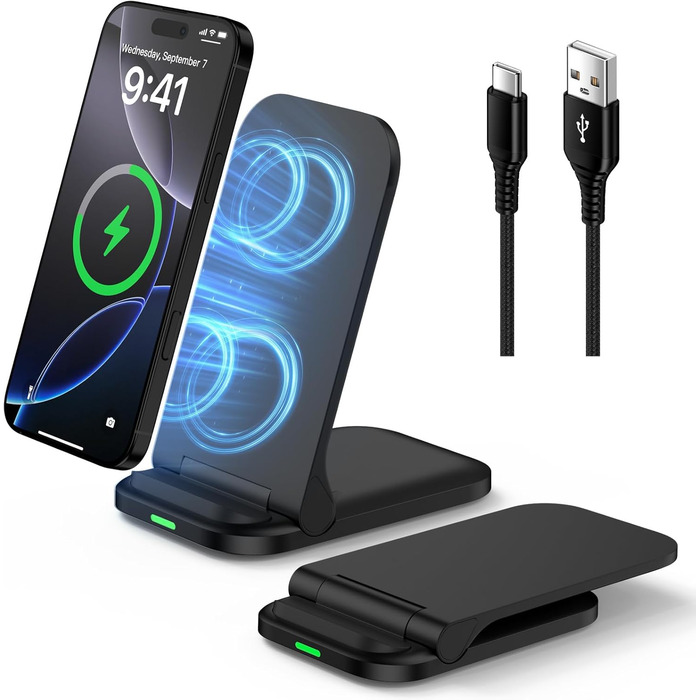 Бездротовий зарядний стан Google Pixel, 15W, чорний. Сумісний з Google Pixel 10/9/Pro/8/7/6/5 та Samsung Galaxy S25+/S24 FE/S23/S22/S21 (Foldable)