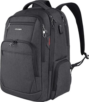 Рюкзак для ноутбука KROSER 17.3'' - бізнес, шкільний, для подорожей. З USB та RFID-кишенями (чорний)