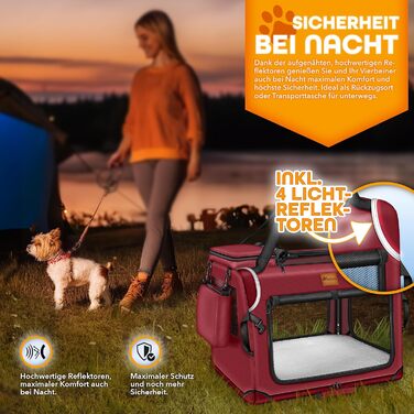 ТRESKO® Транспортна переноска для собак та котів, складана, з підкладкою, лопаткою та світловідбивачами, 50x34x34 см | Переноска для собак, велика, червона