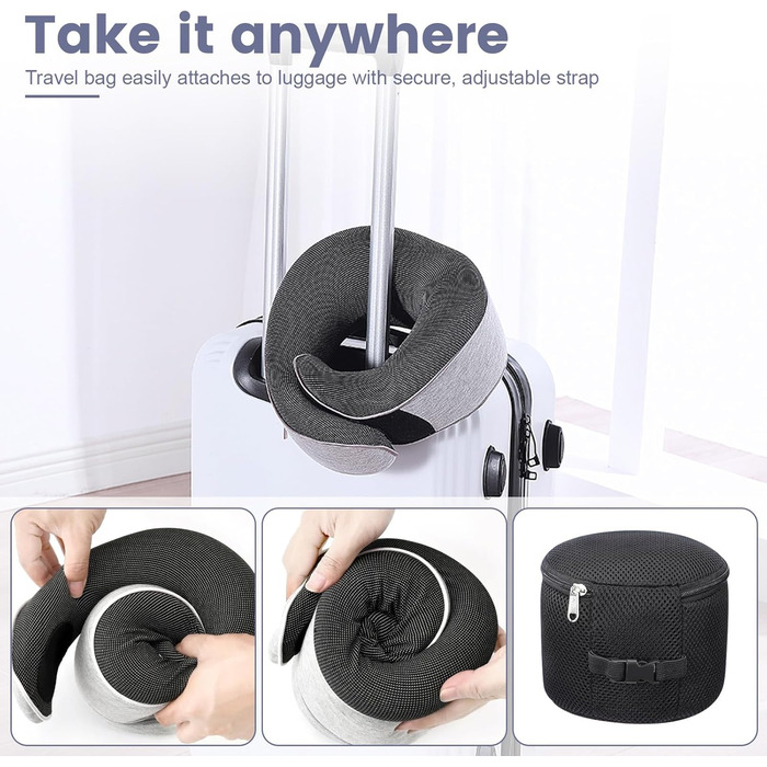 Подушка для шиї Memory Foam, ергономічна, з маскою для очей та навушниками, для подорожей