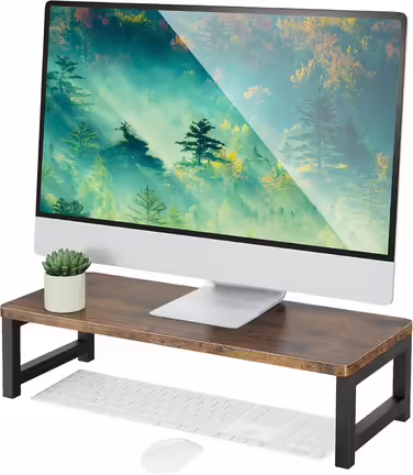 OROPY Vintage Wooden Monitor Stand, Screen Riser, for Laptop, Computer, Notebook, iMac, PC, Desk Organizer with Storage for Home and Office, 55 x 23 x 14cm, Dark Brown