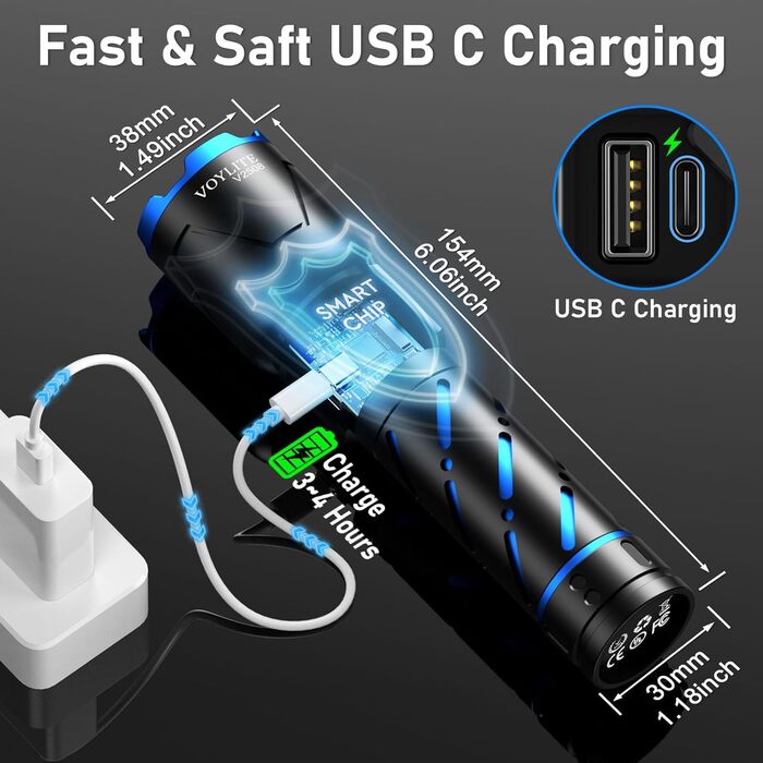 Ліхтар LED акумуляторний 500000 люмен, надпотужний ліхтар з акумулятором 5000 mAh та LCD-індикатором заряду, 3 режими освітлення, з функцією зуму, для кемпінгу та відпочинку на природі (чорний)