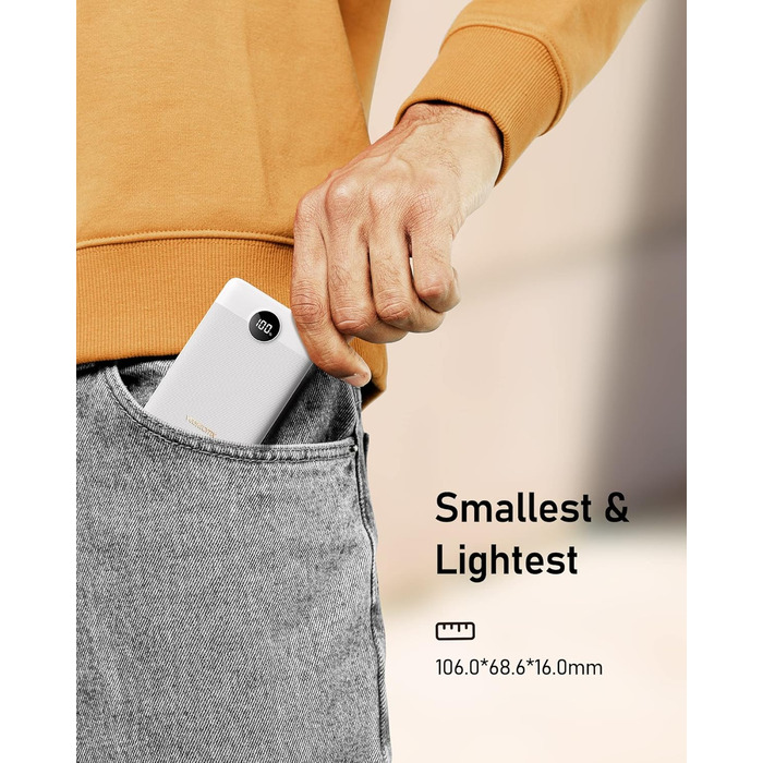 Powerbank VEEKTOMX 10000mAh: компактний зарядний пристрій з PD3.0 та QC3.0, USB-C, для iPhone/iPad/Samsung/Huawei/Xiaomi/OnePlus, білий