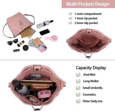 Сумка жіноча AFKOMST велика, м'яка, на плече з двома ремінцями (Рожева)