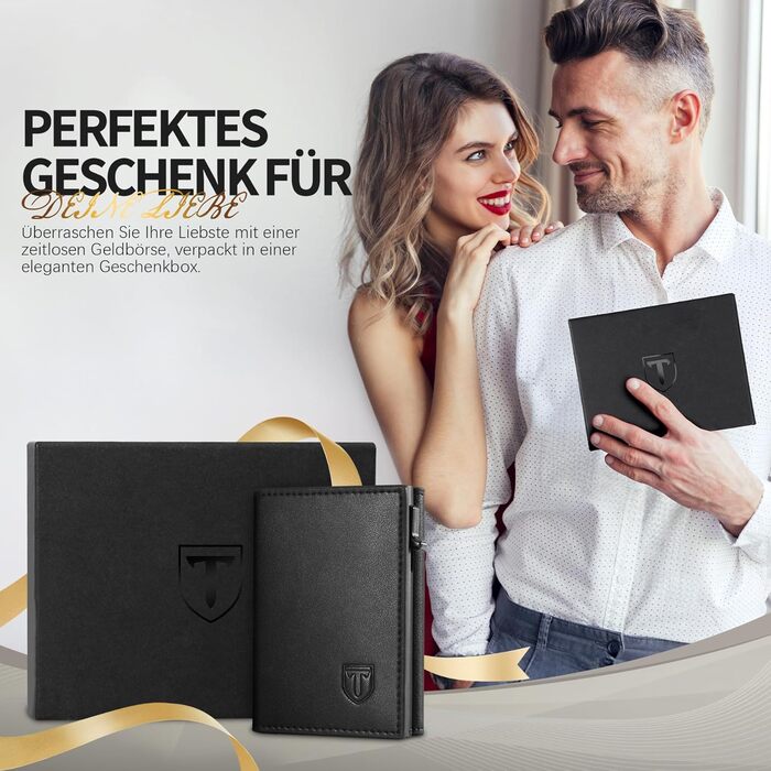 TENBST Wallet for Men with RFID Protection, Slim Wallet with Coin Pocket, 10 Card Holder Money Clip Wallet for Men, Magnetic Wallets for Men, Small Credit Card Case with Gift Box - Black (Black)