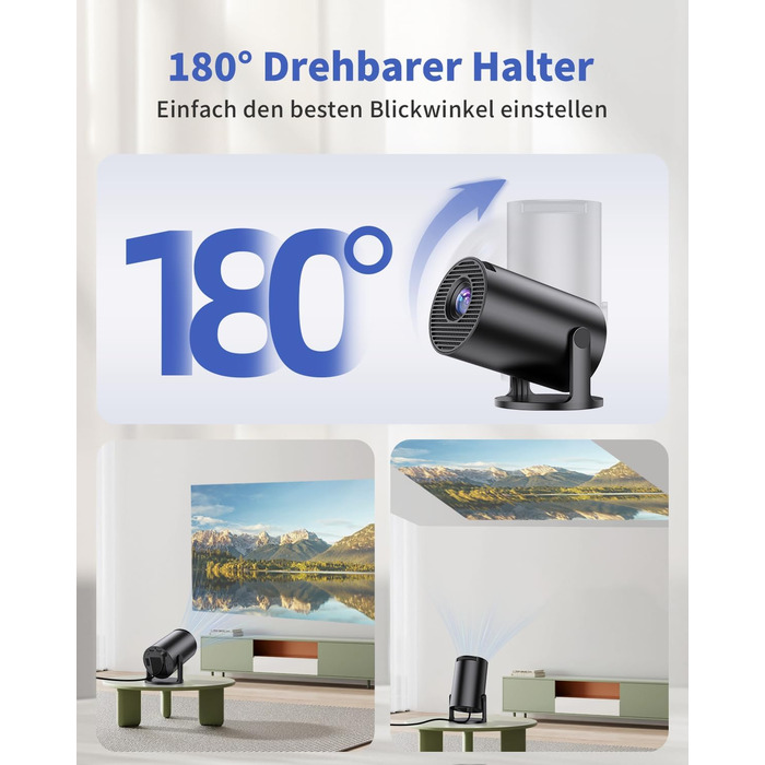 Портативний проєктор Yoton Mini Beamer Wi-Fi6/Bluetooth 5.4 з бездротовою трансляцією екрану (Android/iOS), підтримка 1080P, автоматична корекція трапецеїдальних спотворень, HDMI, Native 720P, білий (чорний)