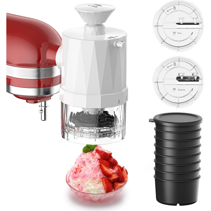 Ice Shaver Attachment for KitchenAid Stand Mixer, easy to assemble, ice shaver with 8 ice molds, slushy maker for KitchenAid accessories with interchangeable coarse and fine blades