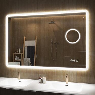 Дзеркало для ванної кімнати S'bagno з підсвічуванням 80x60 см, LED, Bluetooth, протитуманне покриття, 3 кольори, регулювання яскравості, пам'ять, загартоване скло, IP44, горизонтальне/вертикальне встановлення