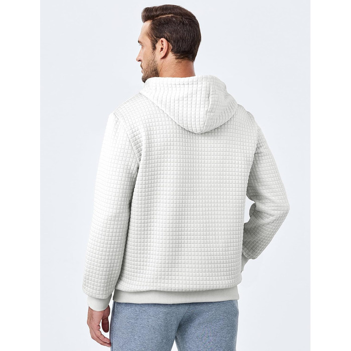 Світшот JMIERR чоловічий з капюшоном, світшот з довгим рукавом у вафельному стилі, повсякденна толстовка, світшот на блискавці з кишенями (білий, XL)