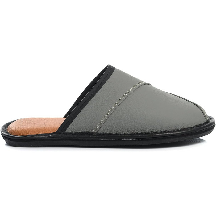 Чоловічі домашні тапочки з натуральної шкіри – зручні та теплі, ручної роботи, з антиковзною підошвою, розміри 41–47 (42 EU, сірі)