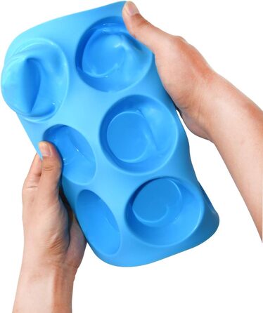 2 Pack Silicone Muffin Baking Mold Set - Regular 12 Cups + 24 Cups Cupcake Mold BPA Free, Non-Stick, Heat-Resistant, Food-Grade Silicone Baking Molds with Bonus 1 Silicone Spatula & 1 Oil Brush blue