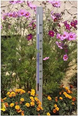 TFA Dostmann Central Park Analog Garden Thermometer, 12/2005, weather-resistant, made of aluminum, 137cm tall, silver