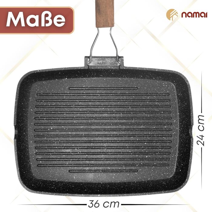 Гриль-пательня NAMAI алюмінієва лита 36x24 см, антипригарна, для газового гриля, чорна, виготовлено в Італії