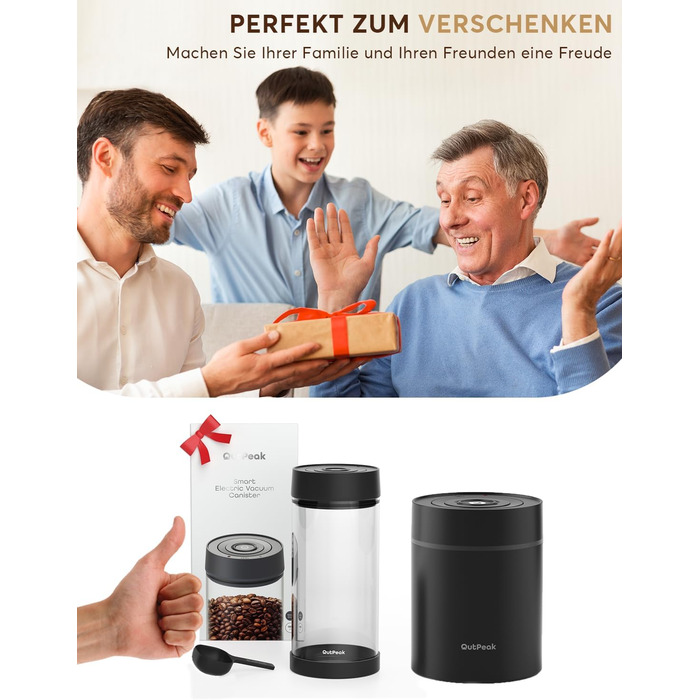 OUTPEAK 2025 Kilo Auto Вакуумна кавова банка 1,8L для 601.0 г кавових зерен, автоматичне управління, нержавіюча сталь, з ложкою, 6-місячний запас свіжості (Barista Champion's Choice) (G1350)