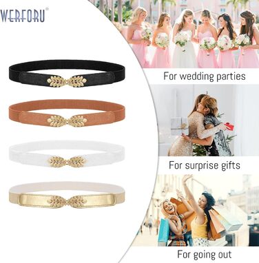 Жіночий еластичний пояс WERFORU Vintage Широкий пояс для сукні, еластичний цинч-пояс, чорний+білий+коричневий+бежевий (чорний+білий+коричневий+золотий), обхват талії 82-99 см