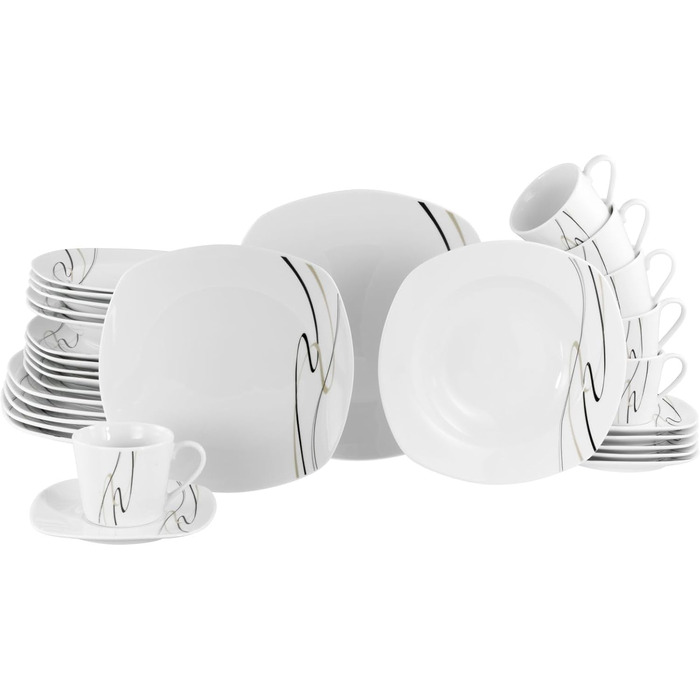 CreaTable Серія Amelie Piazza: 12-частинний набір посуду на 6 осіб з порцеляни, для миття в посудомийній машині та використання в мікрохвильовці