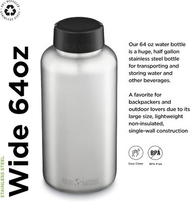 KleanKanteen® Wide Mouth Water Bottle Brushed Stainless Steel One Size