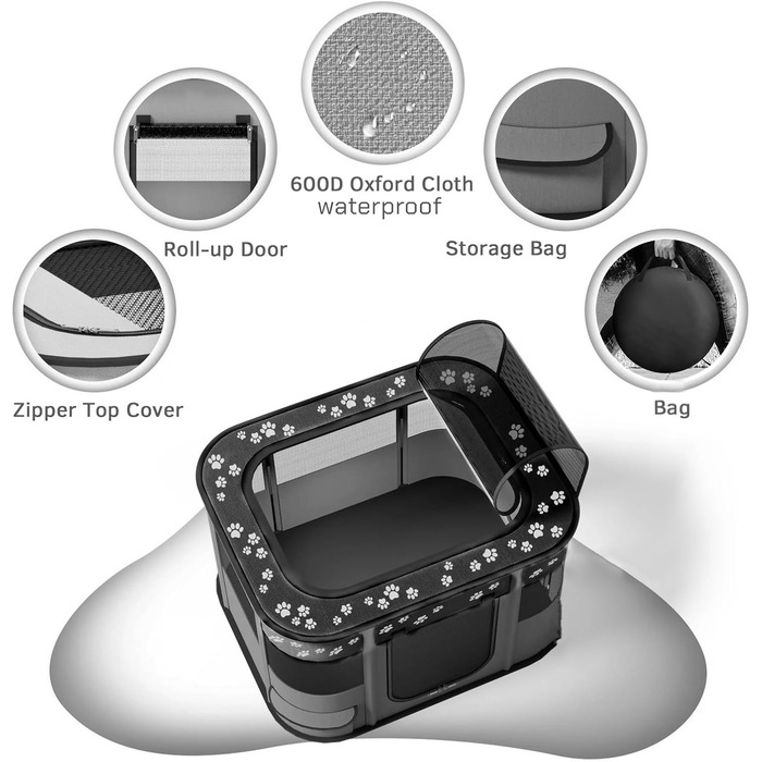 Portable Dog House Pet Pen 90x70x60cm - Foldable Pet Playpen, Crate, Kennel for Cats, Dogs, Puppies (Black)