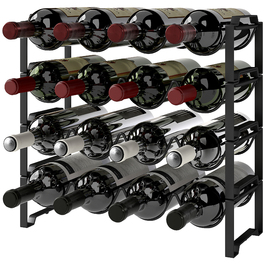 HOMCOM Wine Rack Bottle Rack for 16 Wine Bottles, Metal Bottle Holder Storage Shelf, Wine Bottle Rack for Kitchen, Dining Room Black | Aosom
