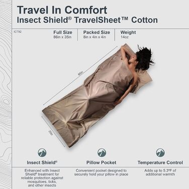 Спальний мішок Cocoon з бавовни з захистом від комарів Insect Shield, тревел-простирадло