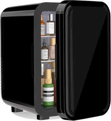 YASHE Mini Fridge - 6 Liter / 8 Can Portable Cooler - 220-240V AC/DC - Black - For Bedroom, Skincare, Drinks, Office, Dorm & Car