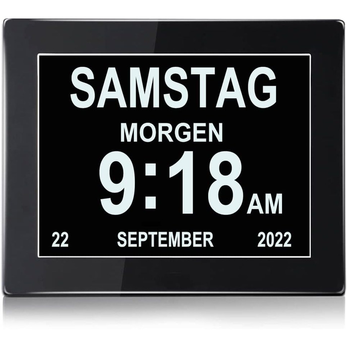 8-Inch Digital Alarm Clock, Digital Calendar Day Clock, Alarm Clock Multiple Modes with Reminder Function for Seniors, Dementia e.g. Alzheimer Patients, Large Font Electronic Calendar Day Clock - Black