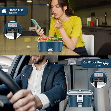 Електрична ланчбокс 1,8л 100W 3-в-1 з підігрівом 12V/24V/220V для авто/офісу/дому (з виделкою та ложкою, блакитна)