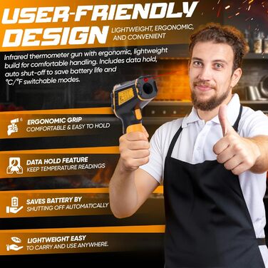 Інфрачервоний термометр пістолет -50 ℃ ~ 600 ℃ Безконтактний цифровий лазерний термометр для приготування їжі, піци, духовки, холодильника, продуктів харчування, ремонту автомобілів, морозильника, солодощів