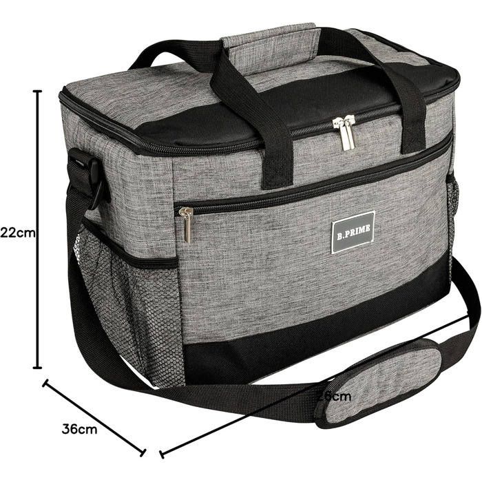 Термосумка B.PRIME 20L Classic Grey - Ізоляційна сумка для пікніка, подорожей та кемпінгу 36x26x22 см