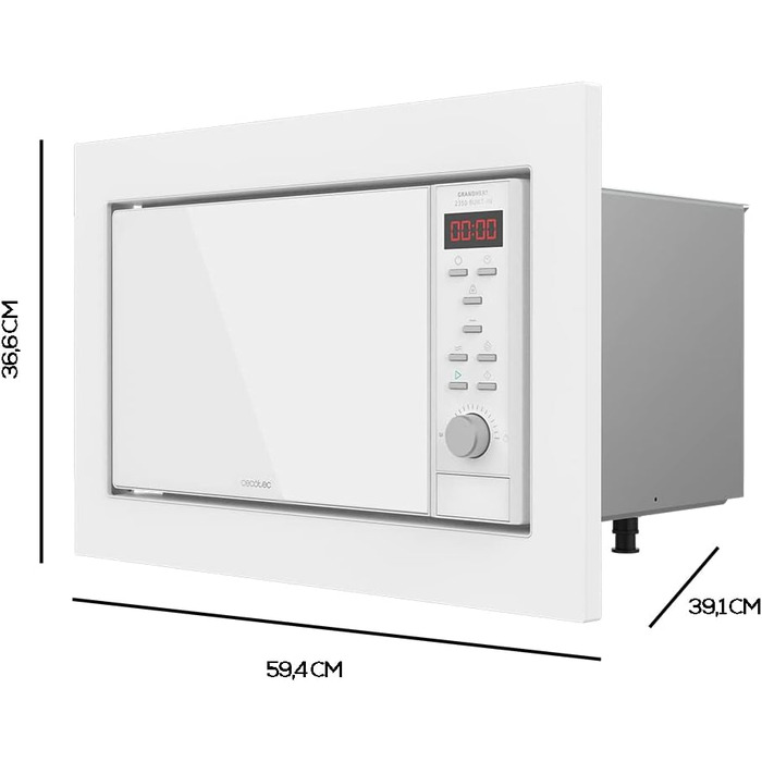 Мікрохвильова піч Cecotec GrandHeat 2350 вбудована, 23 літри, 900 Вт, 6 рівнів потужності, 9 функцій, таймер, білий