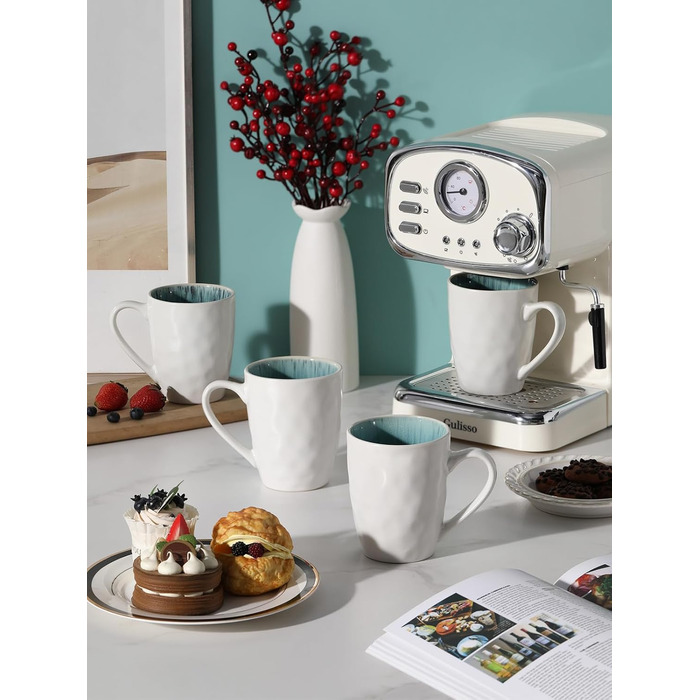 DOWAN Polar Glacier Coffee Mug Set - 6 x 470 ml Modern Stoneware Mug - Large Coffee Mug - Microwave and Dishwasher Safe - Matte White Porcelain Coffee Cups
