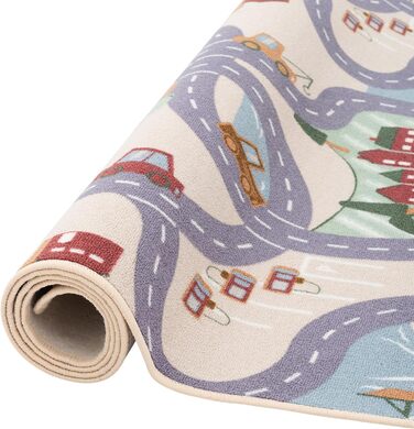 Дитячий килим Snapstyle Fun Town Бежевий, 80x160 см, прямокутний - килимок для дитячої кімнати, міцний та легкий у догляді