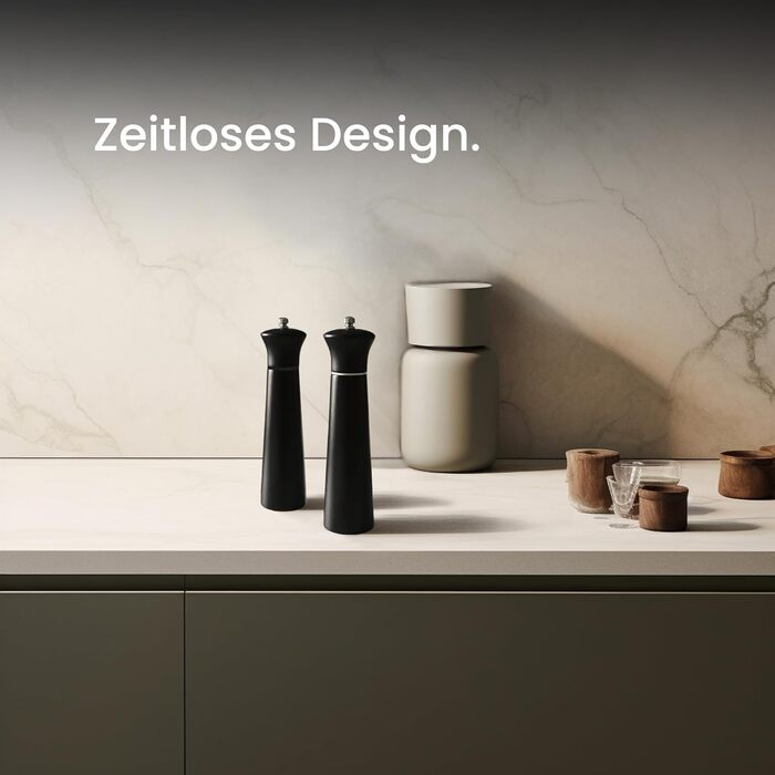 Black Sweden Home® Design Salt and Pepper Grinder Black - 22cm - Ceramic Grinder - Large Spice Grinder - Pepper Salt Grinder Set - Simple in Black & Black - 2 Pieces