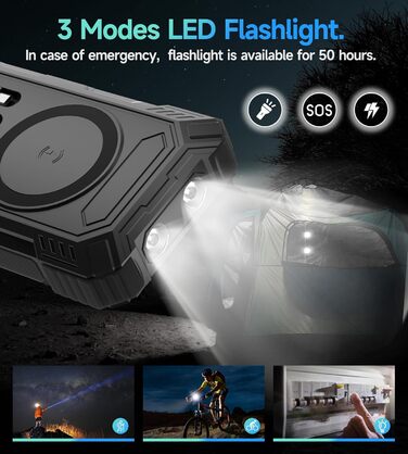 Портативний зарядний акумулятор Solar Powerbank 56800mAh з сонячною панеллю, 30W PD, 3.0A USB-C, 3 порти (2 USB та 1 Type-C), бездротовий заряд 15W, LED-індикатор, ліхтарик, чорний