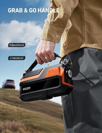 Powerbank AstroAI MF16 6000A з компресором 150PSI: старт для авто, мото, SUV (12V, 10L бензин/8L дизель), LED-дисплей, оранжевий