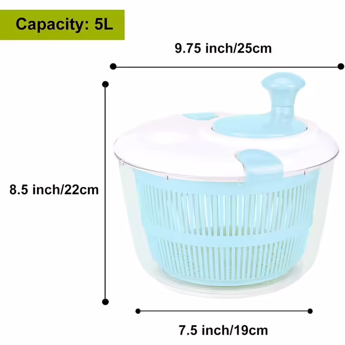 KMAKII Salad Spinner – Salad Washer, 5L Salad Dryer, Salad Spinner with Vegetable Wash Basket, Household Fruit Dehydrator Draining Rack, Manual Salad Cleaner for the Kitchen, Blue