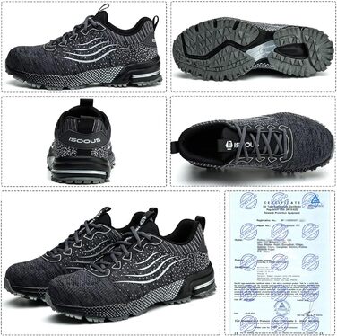 Чоловічі та жіночі робочі черевики з металевим капаком, спортивні, з амортизацією, неслизькі (47 EU, Сірий)