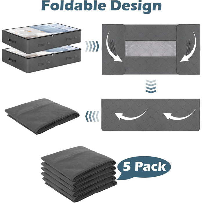 5 штук комода під ліжко Withosent 90л, коробки для зберігання під ліжко з флісу, складні сумки для зберігання одягу, постільної білизни, ковдр, подушок, 5 шт./90л