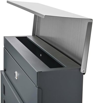 Поштовий ящик Verda з газетницею, нержавіюча сталь, антрацит, 37x37x11 см - дизайнерський вуличний ящик з вікном, ключами та табличкою для імен