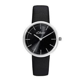 Годинник наручний s.Oliver для жінок, кварцовий, аналоговий, з шкіряним ремінцем, водонепроникний, у подарунковій коробці (чорний Sunray)
