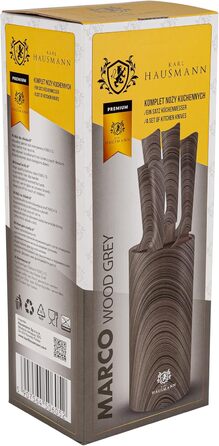 Набір ножів Karl Hausmann 5 предметів: ніж, підставка - кухонні ножі з нержавіючої сталі (сірий колір дерева)