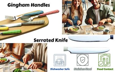 EXZACT Набір столових приборів з нержавіючої сталі 24 шт. - Ручки кольору Гінгем - 6 виделок, 6 ножів, 6 ложок, 6 чайних ложок (24 шт. сірого кольору)