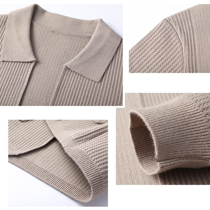 Чоловічий в'язаний жакет з ревером та довгими рукавами, з кишенями, бежевий, для осені